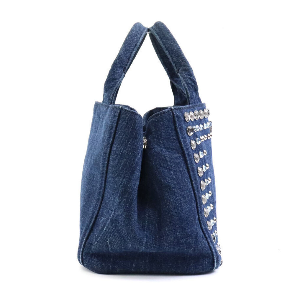 Prada 2way Handbag Crossbody Canapa Denim Blue Silver - Picture 2 of 5